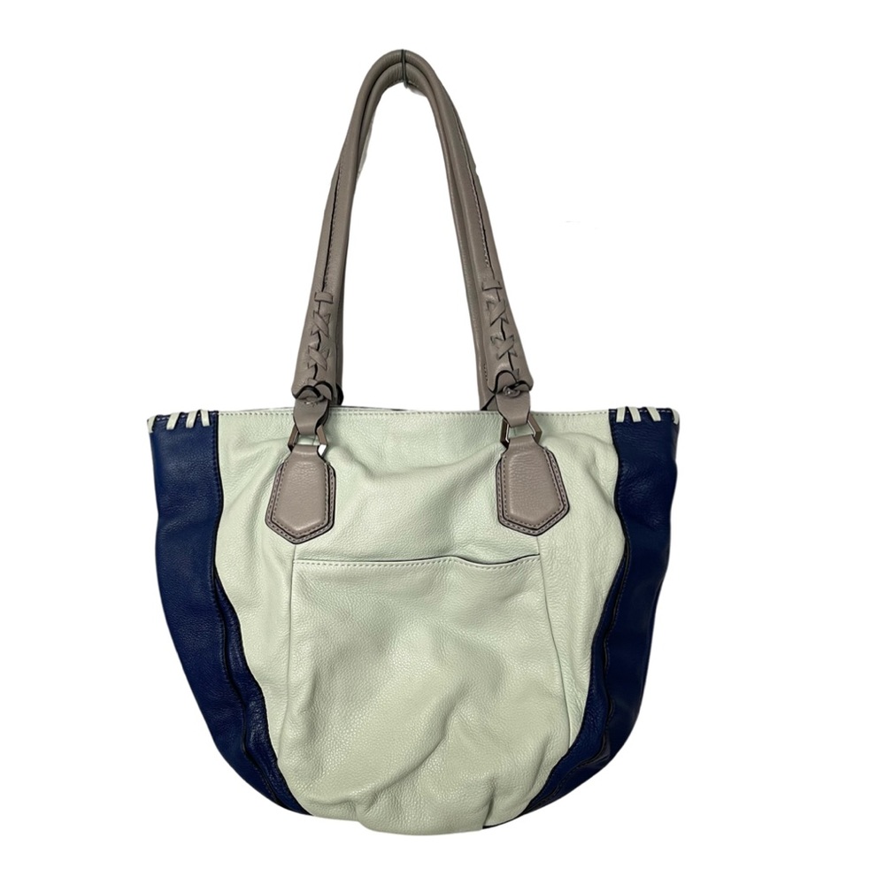 Oryany Leather Large Tote boho Shoulder Bag Blue & Light green